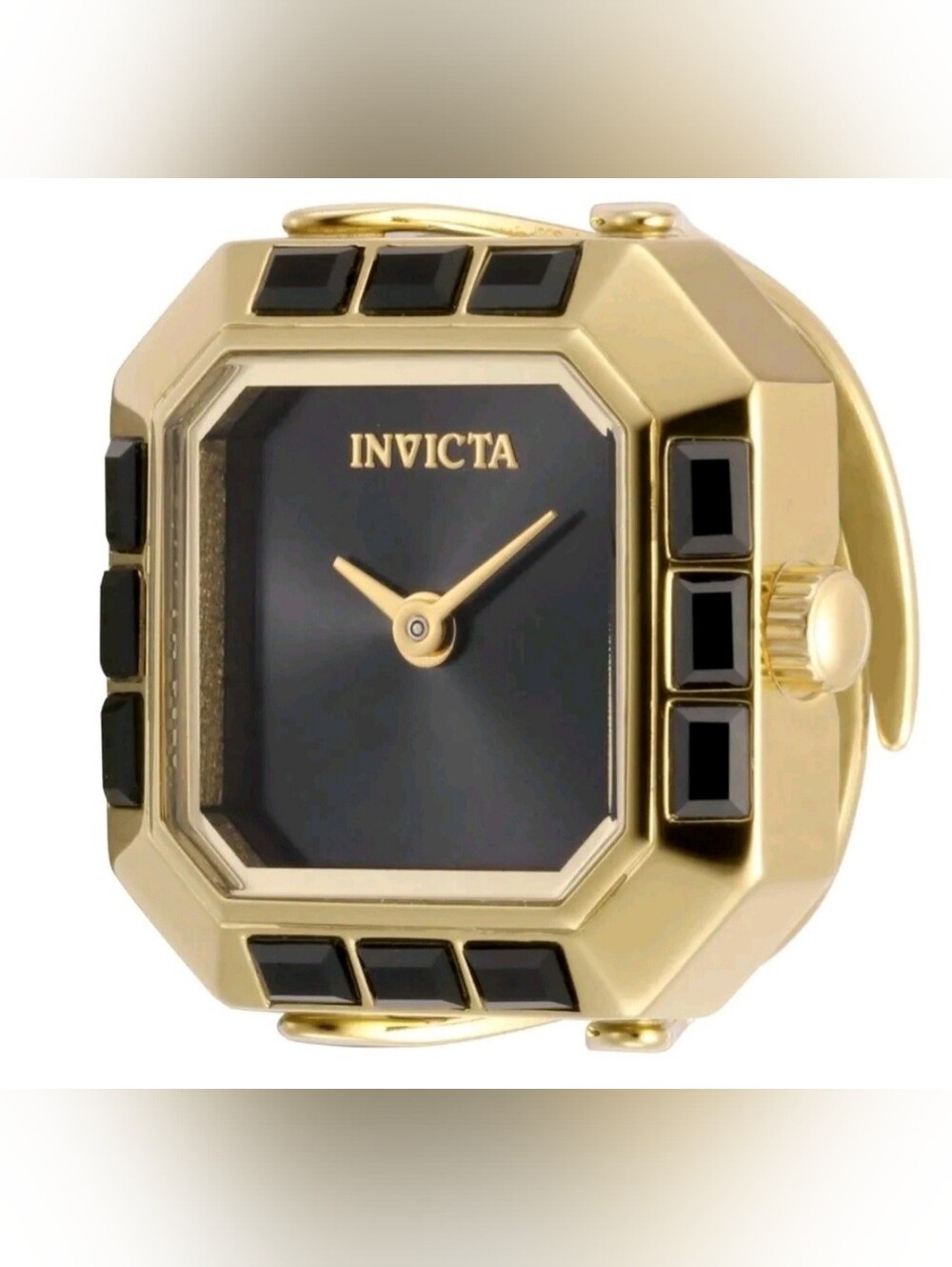 Invicta Mini Angel Women's Gold Black Crystal Adjustable Ring Watch 21.5mm 49584